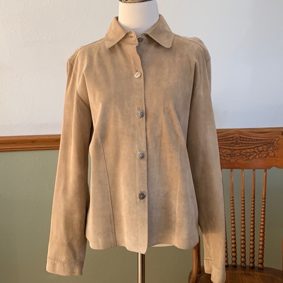 Chico's Jackets & Blazers - Chico’s camel tan suede leather blazer Shacket jacket size S/8